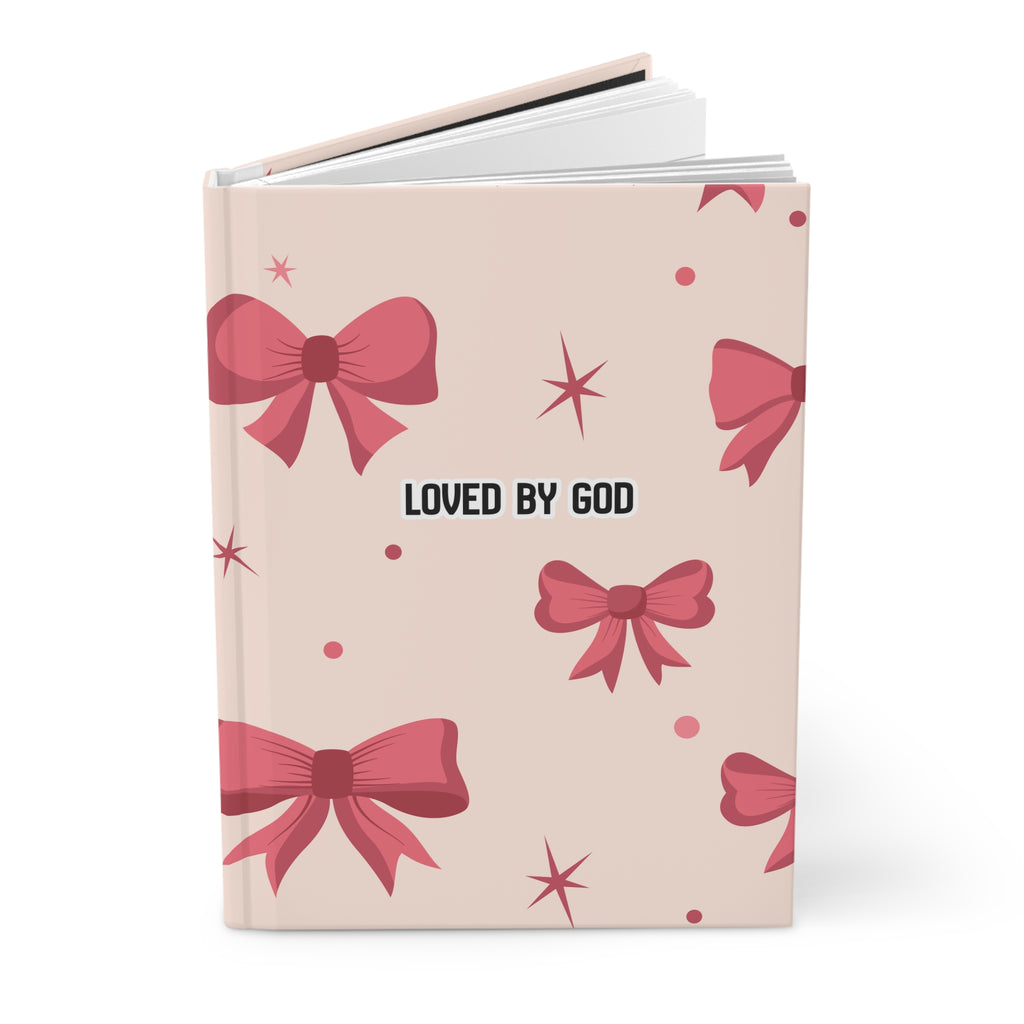 Loved by God / Crowned by Christ Hardcover Journal — Christian Gift Notebook with Pink Bow Design