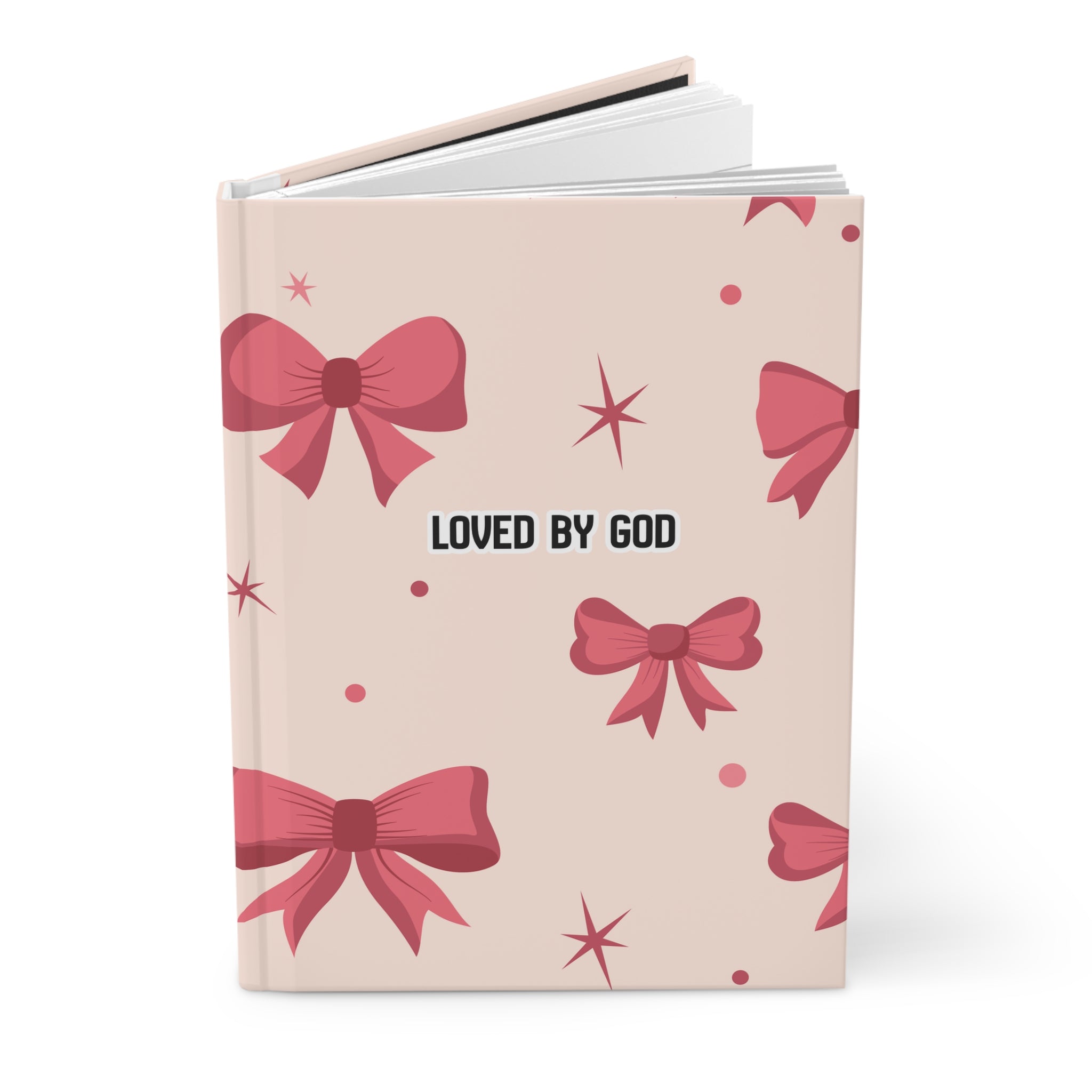 Loved by God / Crowned by Christ Hardcover Journal — Christian Gift Notebook with Pink Bow Design