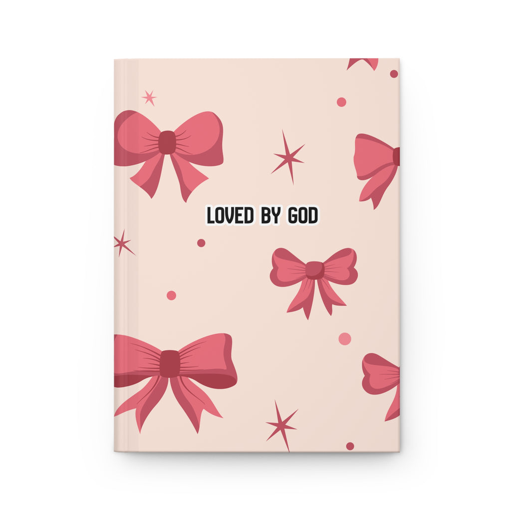Loved by God / Crowned by Christ Hardcover Journal — Christian Gift Notebook with Pink Bow Design
