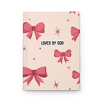 Loved by God / Crowned by Christ Hardcover Journal — Christian Gift Notebook with Pink Bow Design